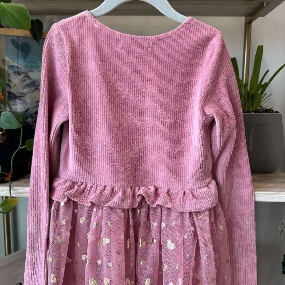 Young Hearts Pink Ribbed Tutu Dress Girls 6X Sequin Heart Gold Foil Whimsical